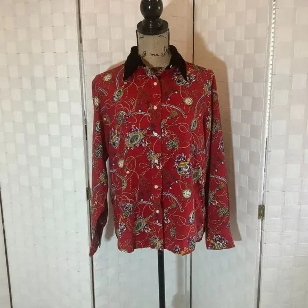 Tommy Hilfiger red chain print blouse size 8